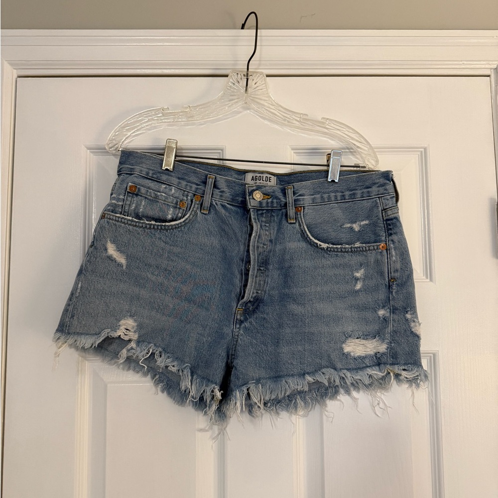 Agolde Women's Distressed Jean Shorts - Blue Size 29